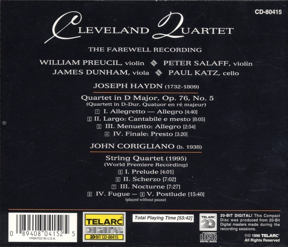Haydn, Franz Joseph, Corigliano, John, Cleveland Quartet